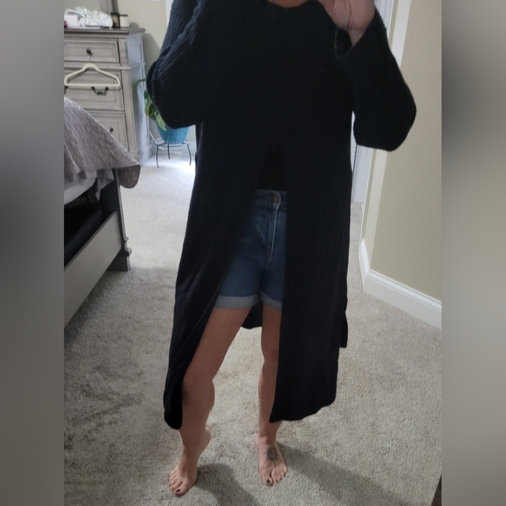 Mustard Seed Midnight Blue Full Length Cardigan With Distressed Design